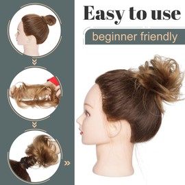 Hairro Hair Bun Hair Piece Human Hair Messy Bun Scrunchies Real Hair Updo Hairpieces Remy Donot Elegant Chignon Easy Bun Brown Bun Extensions For Women 2PC 46g #12 Golden Brown
