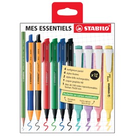 Pen Set - STABILO My Essentials 4 x swing cool Pastel, 4 x pointMax, 2 x pointball, 1 x GREENgraph + 1 x Notepad - Pack of 12 - Assorted Colours