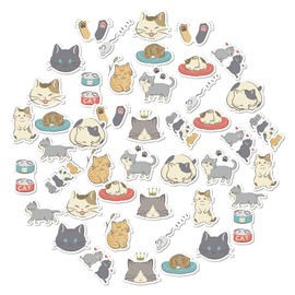 Obujopal 45pcs Cute Cat Scrapbook Stickers for Water Bottle, Bullet Journal, DIY Decoration, Planners, Suitcase, Diary, Notebooks, Album, Laptop, Phone Cases, and Art Crafts