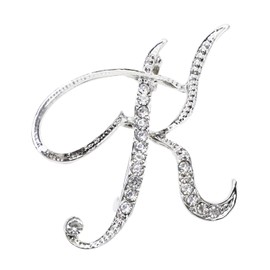 PPhtony 26 Letter Brooch Pins Small Silver Metal Rhinestone Crystal Initial A~Z Alphabet Brooch Lapel Pins for Men Women Girls Boys Birthday Christmas Wedding Gift (K)