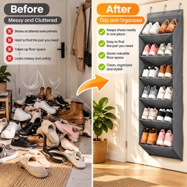 Over-the-Door Shoe Organizer with Deep Pockets – 6-Layer Hanging Shoe Rack for Boots, Sneakers & Small-Space Storage