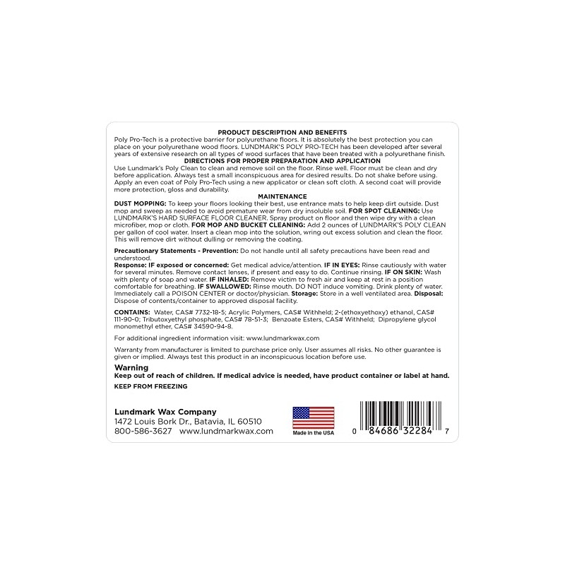 Lundmark Poly-Pro Tech, Protective Barrier for Polyurethane Floors, 1-Gallon, 3228G01-2