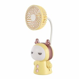 TEBOCR Mini Handheld Fan Cartoon Portable Fan with Night Light USB Rechargeable Battery Operated Folding Small Fan for Home Kids Children Table Study Desk Lamp LED Light (Yellow)
