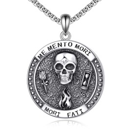 HOPEEZZ Memento Mori Necklace Sterling Silver Skull Necklace Memento Mori Pandant Jewelry Gift for Men Women (Memento Mori)