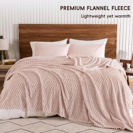 PHF Ultra Soft Flannel Fleece Blanket Queen Size, Lightweight 3D Jacquard Fleece Blanket, No Shedding, No Pilling, Luxury 340GSM Aesthetic Fluffy Cozy for Bed Room Decor, 90"x90", Rose Smoke