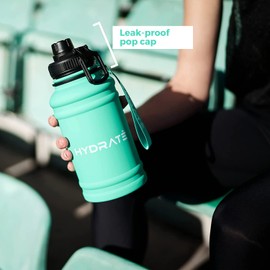 HYDRATE Stainless Steel 2.2 Litre Water Bottle - Black - BPA-free Metal Gym Water Bottle - Convenient Stainless Steel Water Bottle, Hiking Water Bottle, Nylon Carrying Strap and Leak-Proof Screw Cap