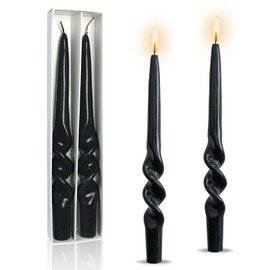 9.5 Inches Spiral Taper Candles Colorful Unscented Twisted Candle Smokeless Long Candles, Handmade Candlesticks for Wedding Dinner Home Decor, Set of 2(Black)