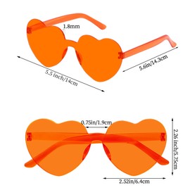 Fengek 6 Pcs Heart Shape Sunglasses Frameless Transparent Glasses Party Favors for Women, Orange