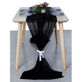 MDS 25 Pack 14ft Chiffon Table Runner 29 x 170 Inches Sheer Wedding Runner Romantic Rustic Table Runner for Wedding Decorations, Birthday Parties, Bridal Shower Party Arch Decor - Black