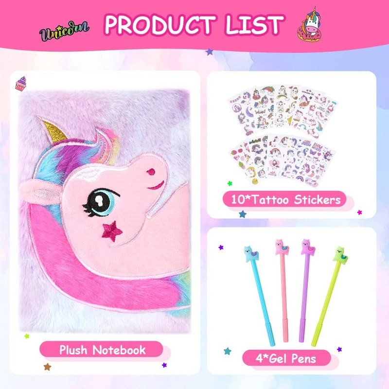 OFFCUP Plush Secret Diary, Plush Unicorn Notebook, Plush Girl Notebook
