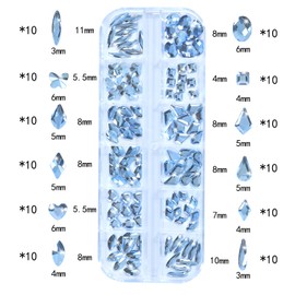 DZHILHMX Nail Rhinestones - 3D Multi Shape Size, Flat Back, Crystals Manicure Rhinestones Charms, Light Blue Nail Gems, with Kit, for Nail Art, Bedazzling Acrylic Nails, DIY Decor