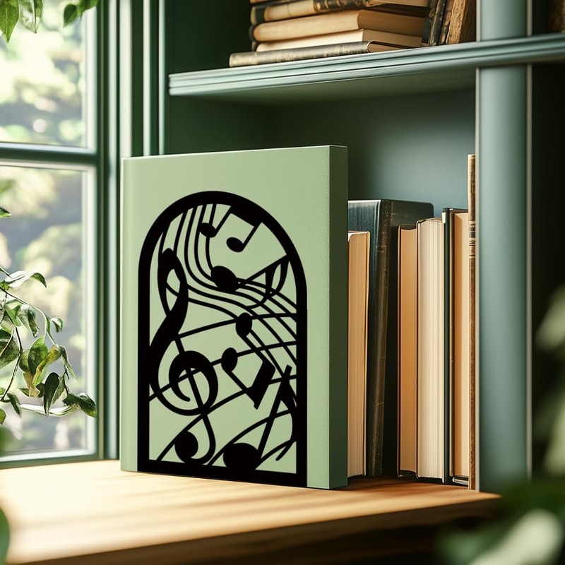 BEUNITONE Musical Metal Book Ends Non-Skid Black Unique Bookend Decorative