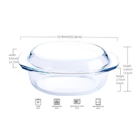 Oval Tempered Glass Casserole Dish, Tough Glass Casserole Baking Dish with Glass Cover. Oven, Freezer and Dishwasher Safe.- 3.5 Liter