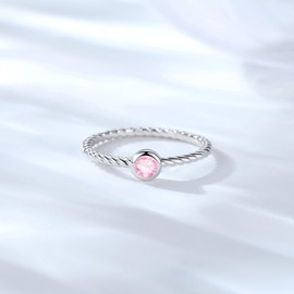 925 Sterling Silver Stackable Birthstone Rings for Women Teens Colorful Cubic Zirconia Mothers Daughter Jewelry Gift Simple Promise Ring for Her (October, 9)