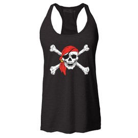 shop4ever Pirate Skull Crossbones Women's Racerback Tank Top Pirate Flag Tank Tops Medium Black 11224
