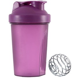 Protein Shaker Bottle, 400ml Shaker Bottle with Stainless Steel Mixing Ball, Milkshake Cups, Water Bottle, Gym Shaker Bottle for Fitness Sports and Travel, BPA Free, Leakproof, Dishwasher Safe, Purple