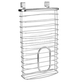 YBM Home Plastic Bags Container and Dispenser for Grocery Bags, Metal Over the Cabinet Door Storage Bags Holder Organizer Holds Up to 50 Plastic Shopping Bags, Silver