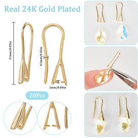 SUNNYCLUE 1 Box 20Pcs Real 24K Gold Plated Earring Hooks Brass Ear Wire French Earring Hook Backs Fish Hook Earwires with Ice Pick Pinch Bails Findings for Jewelry Making Earrings Supplies DIY Crafts
