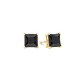 Black Rhodium Plated Radiant Princess Square Cut Black CZ Unisex Stud Earrings 6x6mm