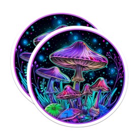 (2 Pack) Psychedelic Mushroom Stickers - Trippy Art - Glow in The Dark Mushroom Decals - 5" On Longest Side - Sticks to Smooth Flat Surfaces - Made in USA - BMCS6648