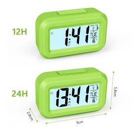 Vicloon Digital Alarm Clock Bedside, LED Display Clocks with Adjustable Snooze 12/24Hr,Temperature, Date,Timer, Light control Portable Alarm clocks for Bedroom Home Office Kitchen（Green）