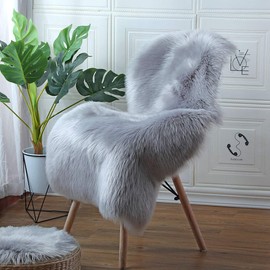 HEQUN faux sheepskin rug, artificial longhair fur decorative rug, sofa mat (75 x 120 cm, grey)
