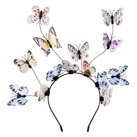 DEEKA Butterfly Headbands Fascinators Hat Costume Crown Colorful Handmade Headpiece for Women and Girls -S White