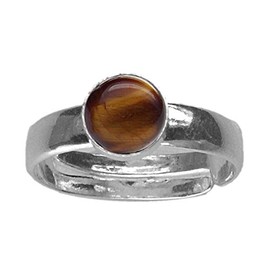 6mm Round Genuine Tiger's Eye Cabochon 925 Sterling Silver Adjustable/Expandable Ring