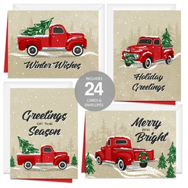 Rustic Vintage Trucks Holiday Card Pack / 24 Farmhouse Christmas Cards With White Envelopes / 6 1/4" x 4 5/8" Seasonal Greeting Cards / 4 Holiday Designs