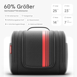 Hanging Toiletry Bag for Women, Men and Children, 7 Litre Storage Space, 3-in-1 Toiletry Bag, Cosmetic Case, Cosmetic Bag for Men and Women, Travel Wash Bag, black/red
