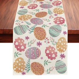 Easter Egg Table Runner, Colorful Egg Pattern Table Cover, 12 x 35 Inch Seasonal Spring Table Mats, Easter Decorations for Table Dinner Table Spring Holiday Celebration Home Party, Dining Decorations