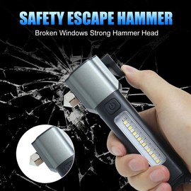 Tokeyla 2 Pack Car Safety Hammer Flashlight, Tactical Emergency Rescue Tool, Magnetic LED Work Light High Lumens Rechargeable Torch Escape Kit, Window Glass Breaker and Seatbelt Cutter