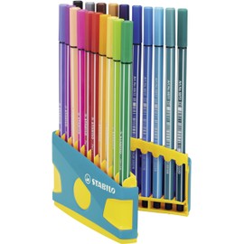 STABILO 68 ColorParade Premium Felt Pen, in Turquoise/Yellow, 20 Desk Set, with 20 Different Colours