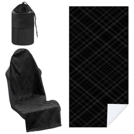 Hahafelt 2 Pack Car Seat Towel Covers with Storage Bag 63 x 32 Inch Athletic Running Towel Seat Sweat Washable Non Slip Cover Gift for Car Outdoor Sport Activities (Black Plaid)