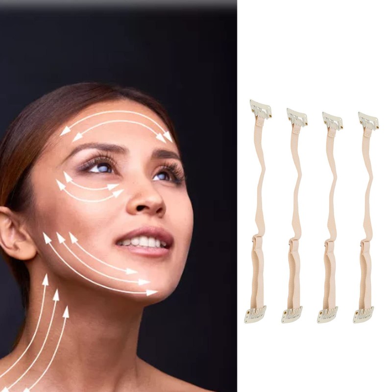 Pack of 4 Facelift Bands with Clips, Facelift Hair Clips,