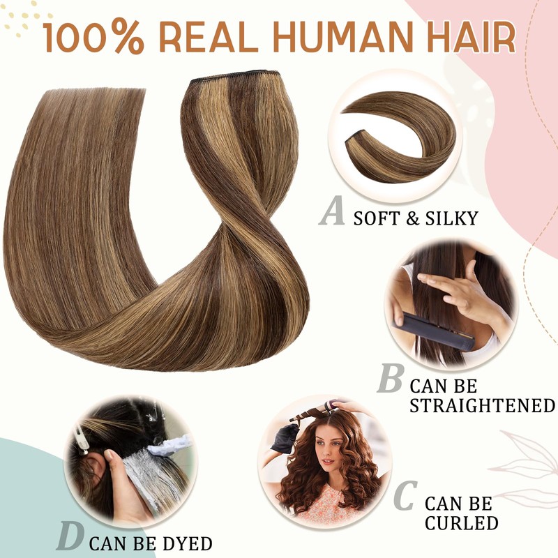 Elailite Real Hair Clip-In Extensions 1 Weft #4P27 Medium Brown