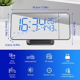 TAKRINK Projection Alarm Clock Radio Alarm Clock with 4 Levels Screen Brightness Digital Alarm Clock (Navy Blue)