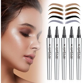 Lápiz de Cejas Microblading 3D (Paquete de 2) (5 pcs) Pluma con 4 puntas para cejas, impermeable, trazo fino perfecto para contornos y un aspecto cejas totalmente natural