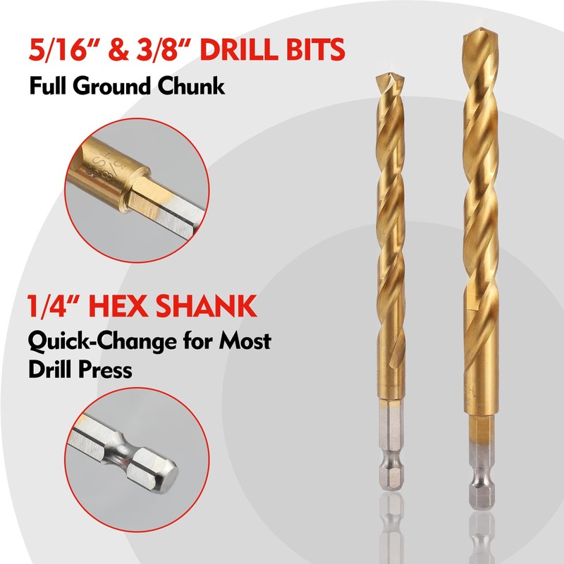 WORKPRO 9-Piece 1/4" Hex Shank Drill Bit Set, Titanium Plating