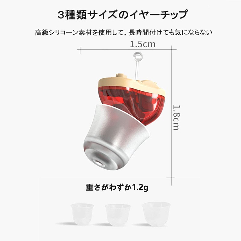 集音器 CIC 耳あな 小型 音量調節 ノイズ抑え 電池式 イヤーチップ付き 取扱説明書 (青,