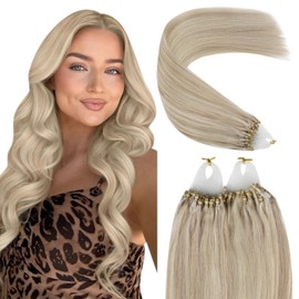 YoungSee Micro Beads Hair Extensions Blonde Human Hair Micro Loop Extensions Highlights Micro Link Hair Extensions Blonde Highlights with Ash Blonde Micro Ring Hair Extensions Human Hair 18in 1g/s 50g