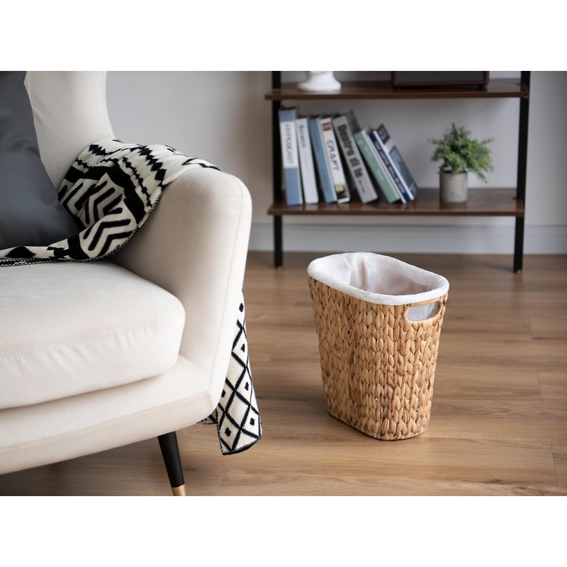 StorageWorks Wicker Waste Basket, Handwoven Water Hyacinth Trash Can with