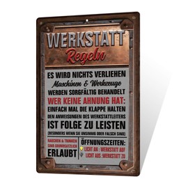 Putuo Decor Werkstatt Regeln Blechschild – Vintage Metallschild für Werkstatt, Garage, Männerhöhle, Mechaniker Deko