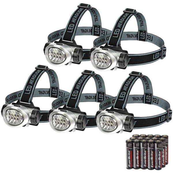 EverBrite 5-Pack LED Headlamp, 4 Lighting Modes, Pivoting Head with