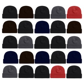 25 Pieces Kids Winter Beanies, Boys Girls Knitted Cuffed Stretchy Toboggan Skull Cap (US, Alpha, One Size, Assorted Colors)