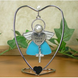 BANBERRY DESIGNS Faith Hope Love Hanging Ornament Angel with Cross Charm and Heart Stand