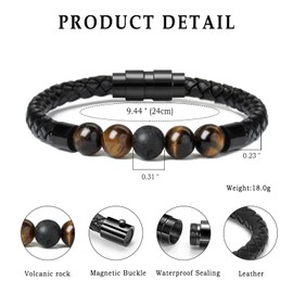 Leather Cremation Memorial Urn Bracelet Lava Stone 316L Stainless Steel Cremation Bangle Keepsake Urn Bracelet for Ashes