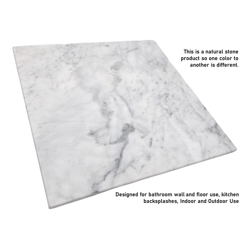 Tenedos Carrara Bianco Italian White 12x12 Marble Tile, Honed Matte