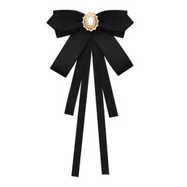 LJBFNN Womens Bow Tie, Black Ribbon Bow Tie for Women, Clip on Adjustable Rhinestone Bowtie for School Uniforms Wedding