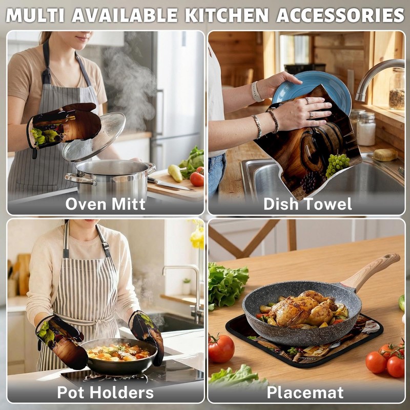 Culudea Wine Grapes Kitchen Decor Set, Wine Kitchen Towels, 8